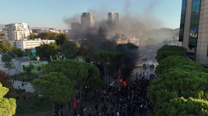 Drone footage of violent clashes during Albania protest