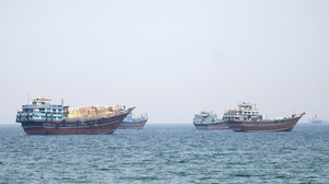 Ships and boats in the Strait of Hormuz, Musandam, Oman, April 29, 2026. REUTERS/Stringer