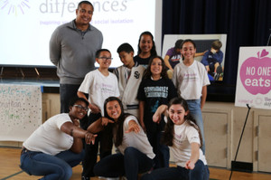 May 13, 2016; San Leandro, CA, USA; Former NFL player, Jonathan Martin speaks at Washington Manor Middle School. Through three