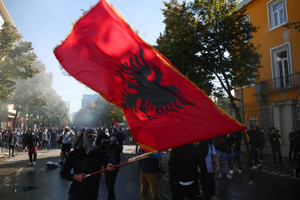 Albanian students hold an anti-government protest in Tirana