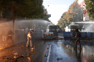 Albanian students hold an anti-government protest in Tirana