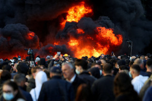 Albanian students hold an anti-government protest in Tirana