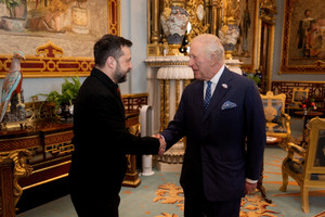 Ukraine's President Volodymyr Zelenskiy meets Britain's King Charles at Buckingham Palace