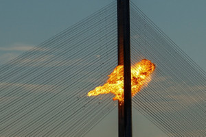 Russian drone attacks a bridge in Kyiv