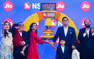 Listing ceremony of Jio Platforms Limited during its IPO at the National Stock Exchange (NSE) in Mumbai