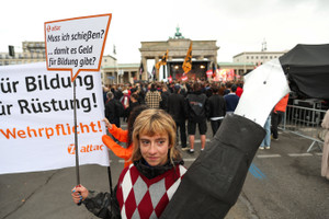 Protest against conscription and military buildup, in Berlin