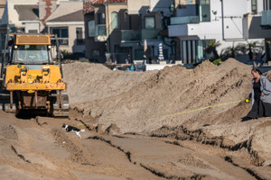 Sand berms line Newport Beach in California