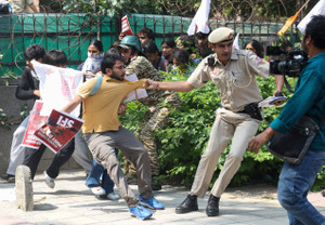 Protest demanding the resignation of India's Chief Election Commissioner Gyanesh Kumar, in New Delhi