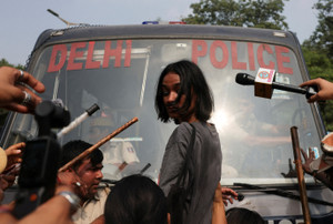 Protest against India's Chief Election Commissioner Gyanesh Kumar, in New Delhi
