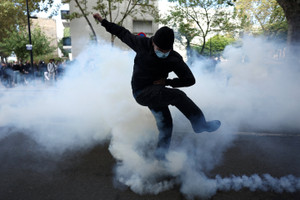 French high school and university students protest in Saint-Denis near Paris