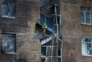 Aftermath of a Russian jet drone attack on a school in Kyiv