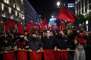 Protesters camp in Puerta del Sol square demanding political action to stop evictions and address the housing crisis, in Madrid