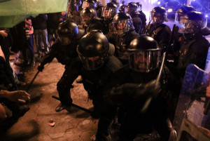 Protest demanding political action to alleviate Spain's housing crisis, in Barcelona