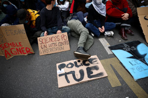 French high school and university students protest in France