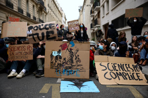 French high school and university students protest in France