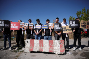 Protest in front of Pristina International Airport during the arrival of the European Commission President von der Leyen, in Pristina