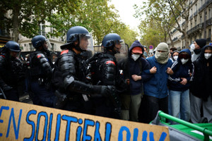 French high school and university students protest in France