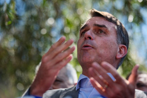 Brazilian presidential candidate Flavio Bolsonaro of the Liberal Party (PL) attends a meeting with representatives of political parties supporting his campaign ahead of the runoff election, in Brasilia