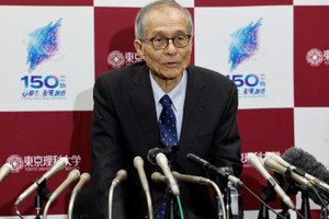 Japanese scientist Kenso Soai, co-winner of the 2026 Nobel Prize in Chemistry, holds a press conference in Tokyo