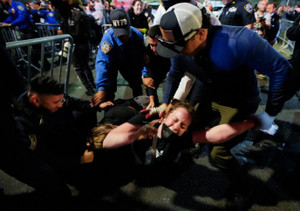 Protest at hospital, where local media reported that a person injured in a shooting reportedly involving US Immigration and Customs Enforcement (ICE) officers was taken to, in Manhattan, New York