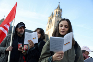 Protest against the election of an AfD candidate as new president of the state parliament of Saxony-Anhalt