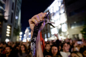 Demonstrators react in Madrid following the death of Maricarmen Abascal, the 87-year-old woman whose eviction sparked housing protests in Spain
