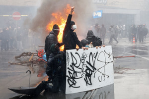 Demonstration in Brussels during a nationwide strike against the Belgian government's measures