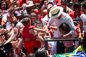 Brazilian President Luiz Inacio Lula da Silva, the Workers' Party (PT) candidate for reelection, attends a campaign rally, in Brasilia