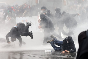 Demonstration in Brussels during a nationwide strike against the Belgian government's measures
