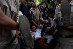 Protest demanding the resignation of India's Chief Election Commissioner Gyanesh Kumar, in New Delhi