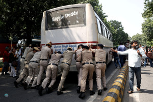 Protest demanding the resignation of India's Chief Election Commissioner Gyanesh Kumar, in New Delhi
