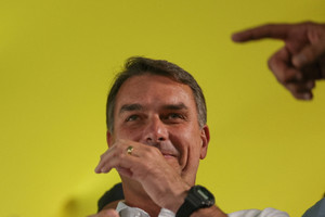 Brazilian presidential candidate Flavio Bolsonaro attends a rally in Goiania
