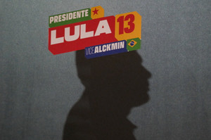 Brazilian President and candidate for re-election Luiz Inacio Lula da Silva speaks to the media ahead of the presidential election runoff