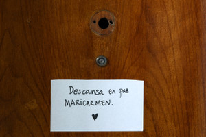 Tributes following the death of Maricarmen Abascal, an 87-year-old whose eviction sparked housing protests, in Madrid