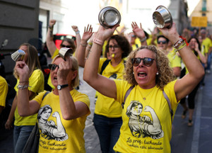Teachers and students take part in a protest in Madrid