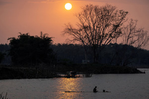 Remnants of the Somang village reemerged after the water levels of the Karian reservoir dropped amid the El Nino-driven prolonged drought, in Lebak