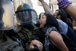Protest against Chile's Minister of Justice Rabat and Undersecretary of Justice Silva, following controversial sentence reductions