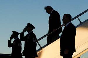 US President Donald Trump arrives at Dayton International Airport
