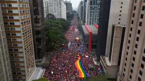 Protest in defense of democracy and in support of Brazilian President Lula da Silva in Sao Paulo