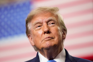 US President Trump attends a rally at Butler High School in Vandalia